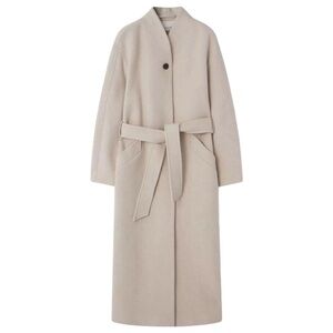 Elegant Beige Long Coat with Belt